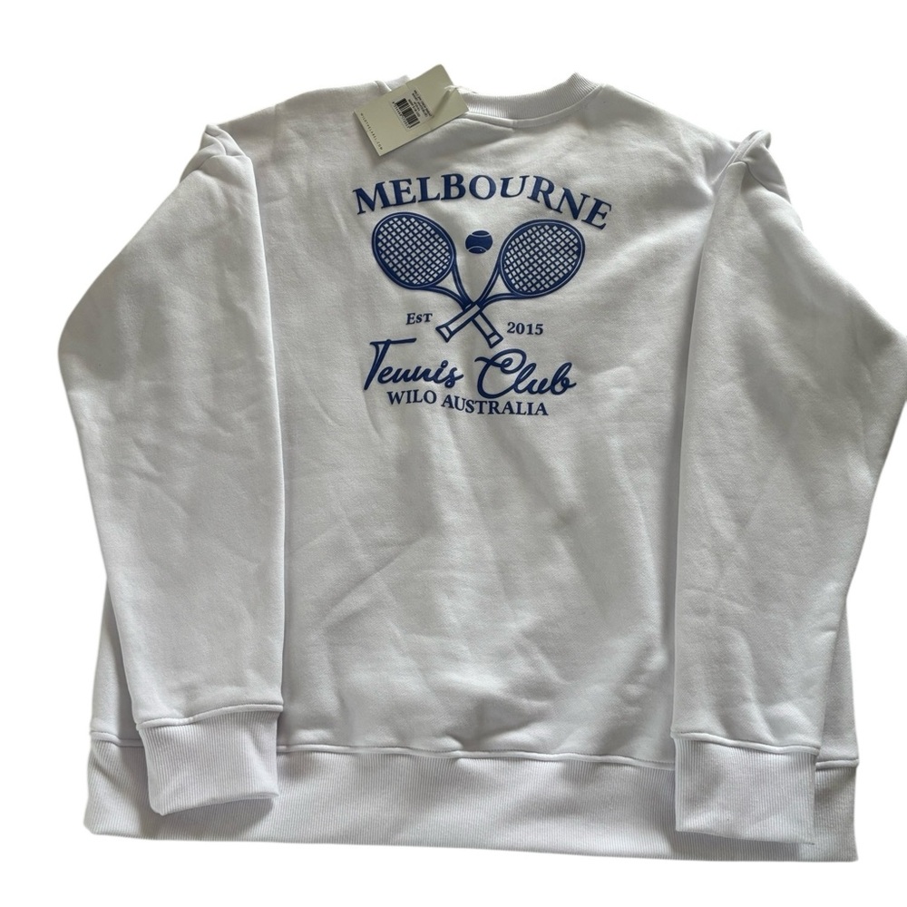 NWT WILO The Label 2 Piece Crew Sweatshirt & Shorts Tennis Club White & Blue Lg - Picture 7 of 15